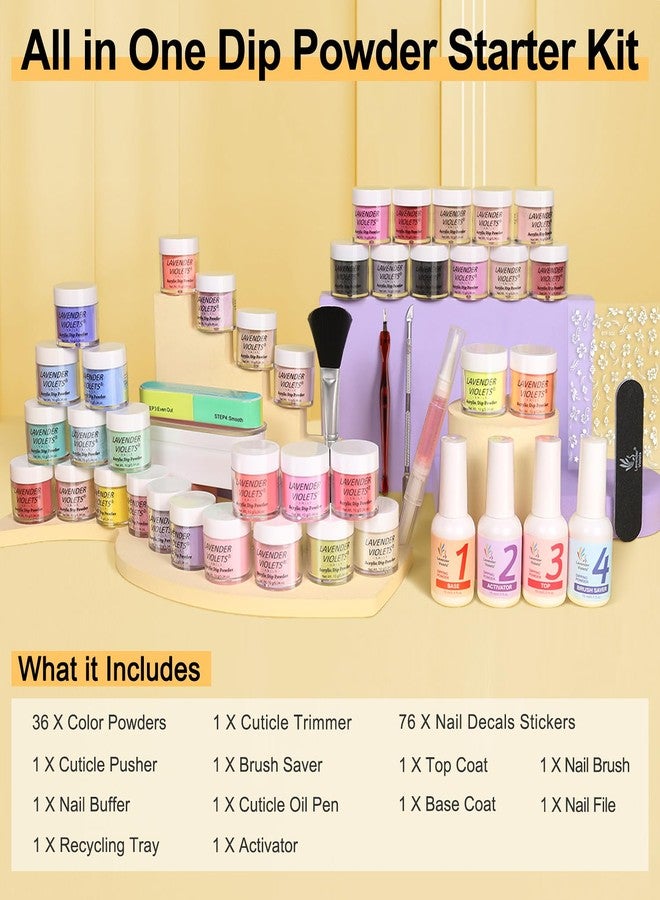 Lavender Violets 48 Pcs Dip Powder Nail Kit Starter, 36 Colors Pink Red Yellow Green Blue with Dip Powder Liquid Set and Essential Manicure Tools for Nail Art Designs B950 - Image 5